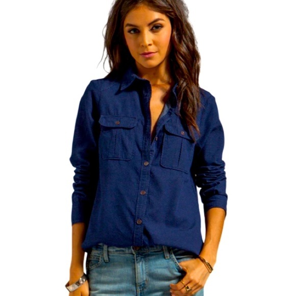 Paige Kadie Shirt In Whisper Dot Womens Sz XS Blue Denim Button Down Long Sleeve - Picture 1 of 13